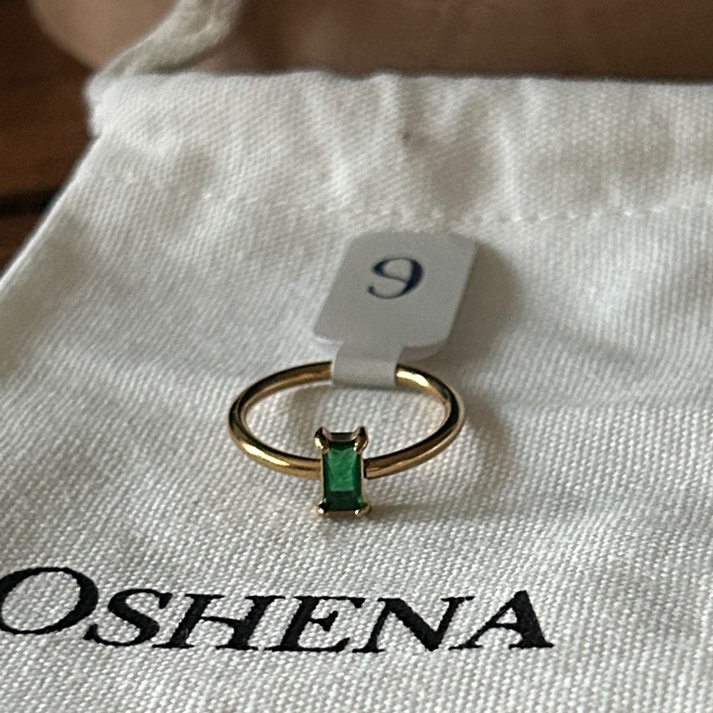 Oshena Designer Beachwear Gold Ring with Emerald green Stone size 6 NEW Release!